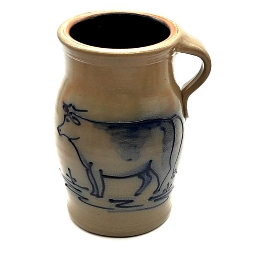 Vtg Maple City Pottery 1988 Blue Salt Glaze Pitcher Jug Cow 7.5"